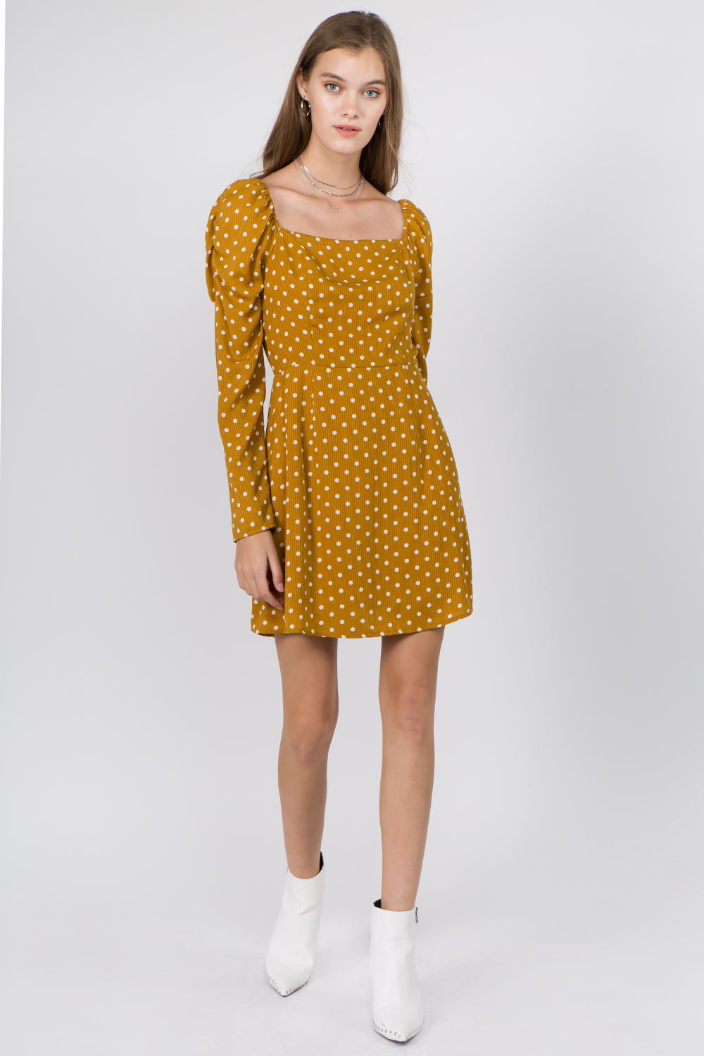 Shirred Sleeves Polka Dot Mini Dress - Whiteroom+Cactus