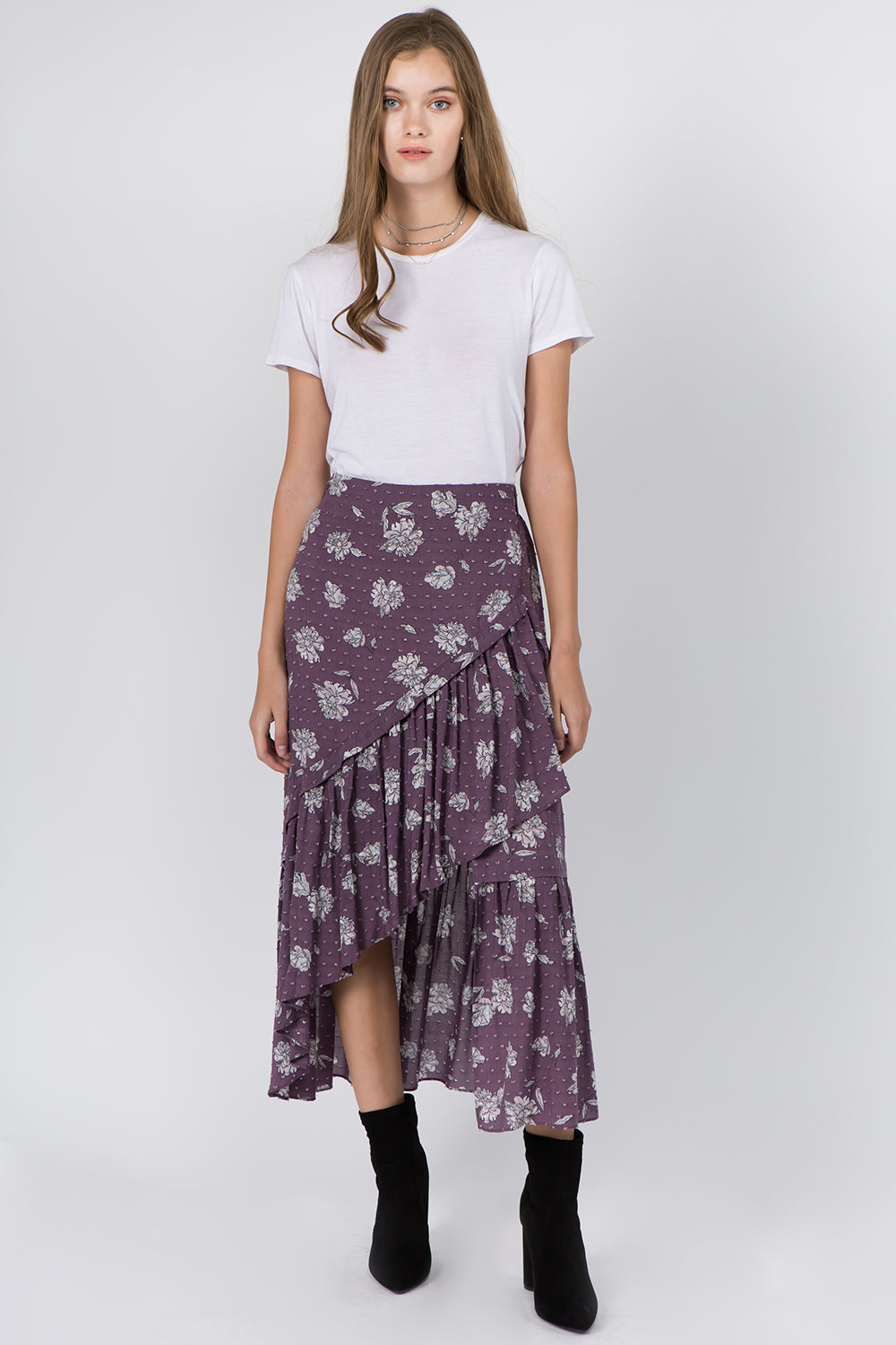 Floral Ruffle Tiered Faux Wrap Skirt - Whiteroom+Cactus