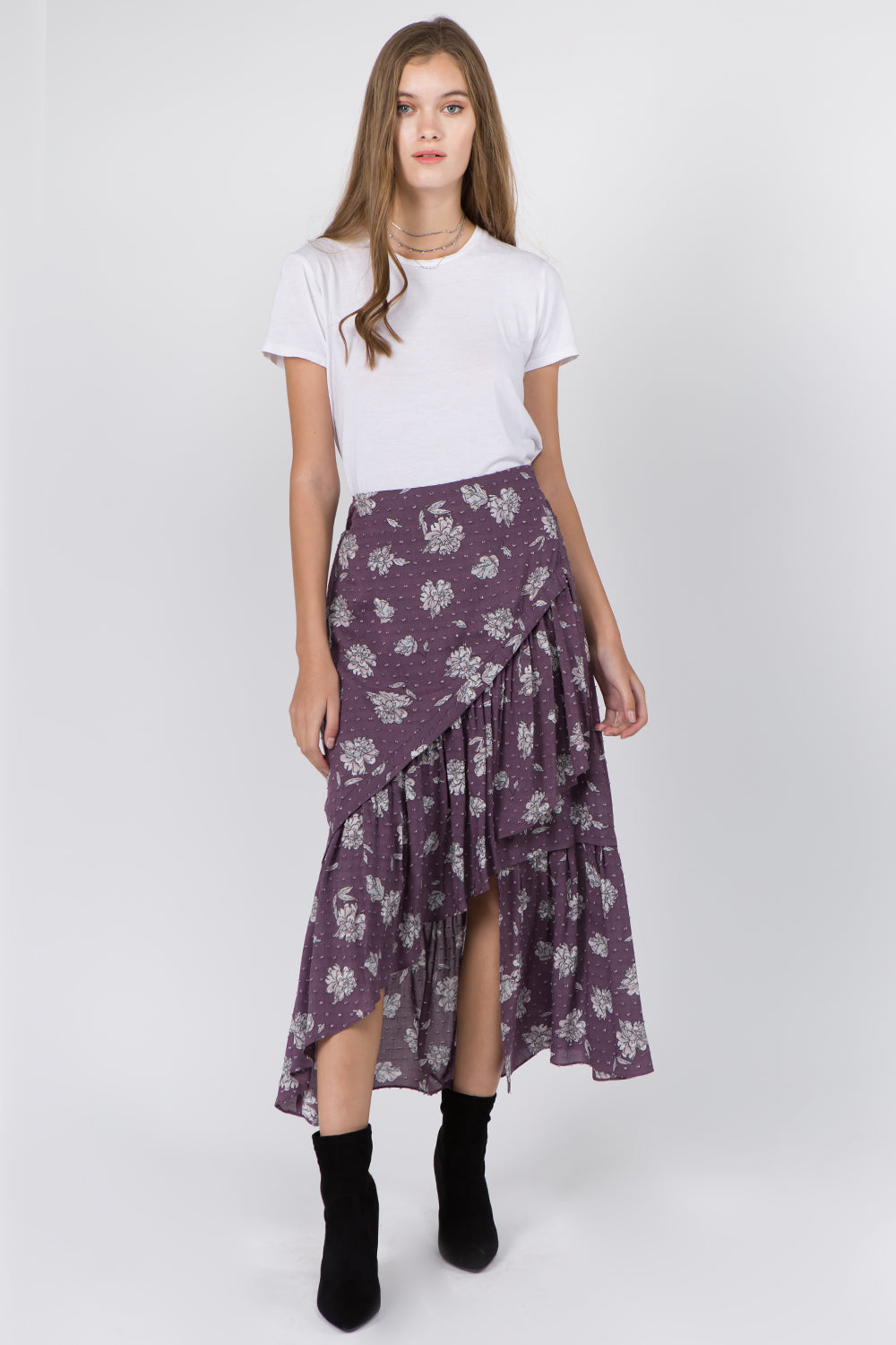 Floral Ruffle Tiered Faux Wrap Skirt - Whiteroom+Cactus