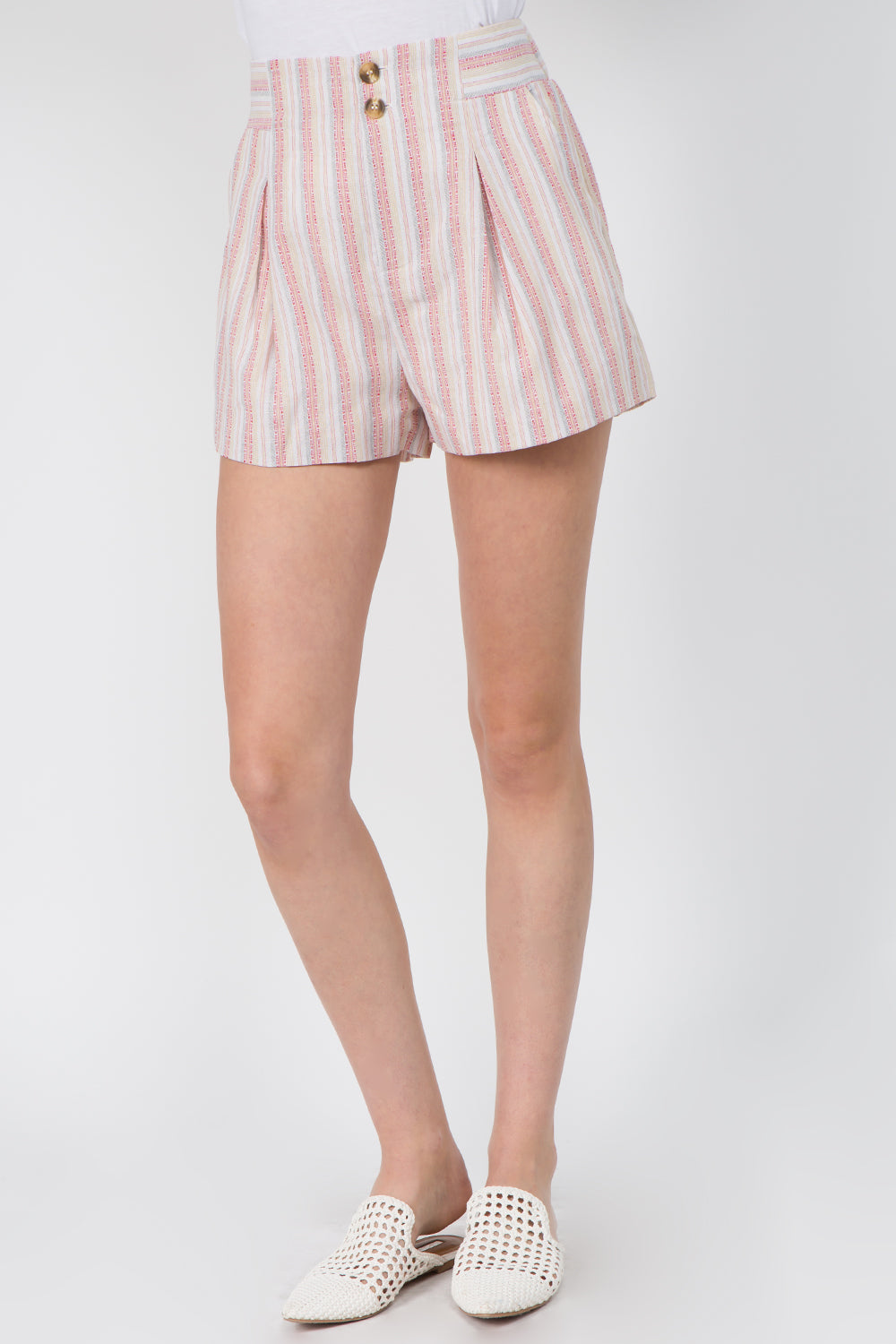 Linen Striped Pleat Shorts - Whiteroom+Cactus