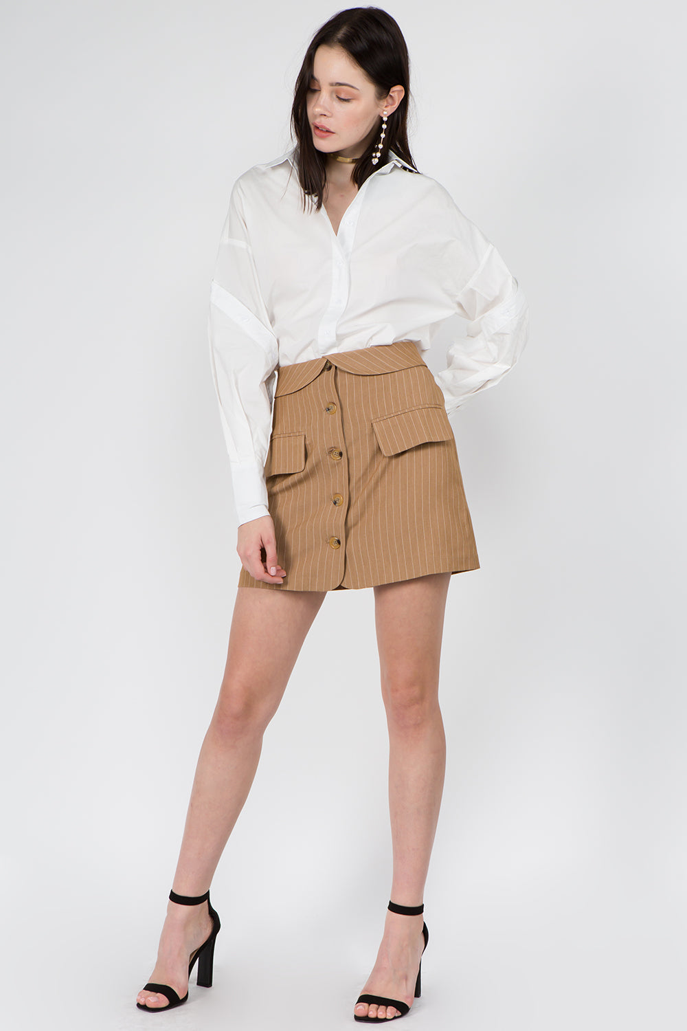 Pinstripe Button Skirt - Whiteroom+Cactus