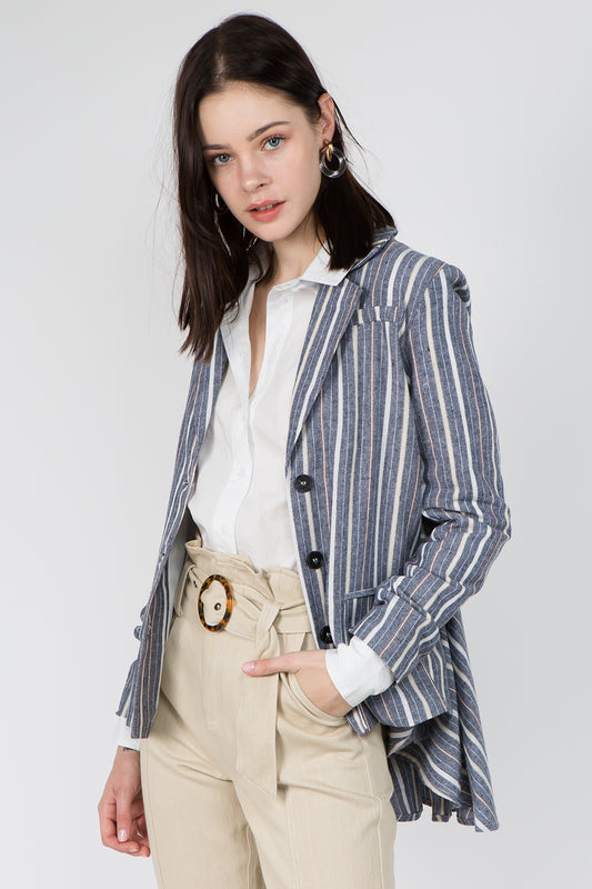 Linen Stripe Back Pleat Blazer - Whiteroom+Cactus