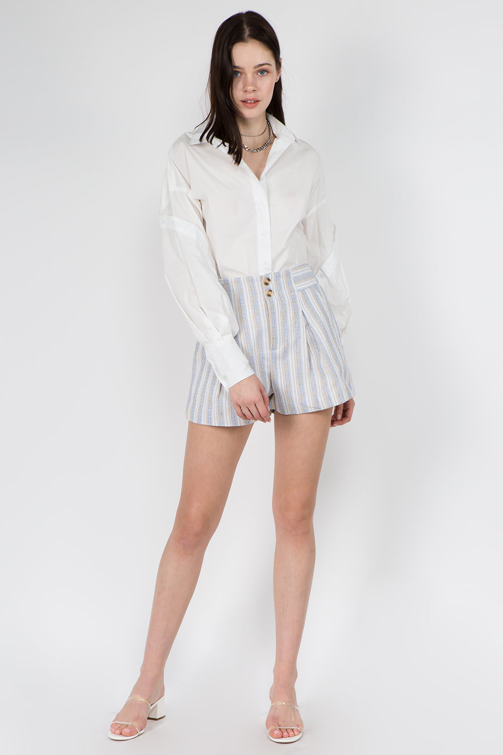 Linen Striped Pleat Shorts - Whiteroom+Cactus