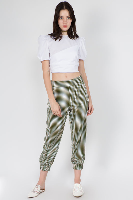 Gingham Zip Detail Joggers - Whiteroom+Cactus