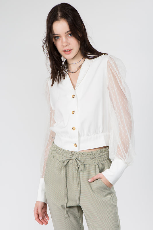 Mesh Sleeves Button Shirt - Whiteroom+Cactus