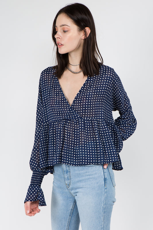 Textured Fabric Smocked Sleeves Blouse - Whiteroom+Cactus