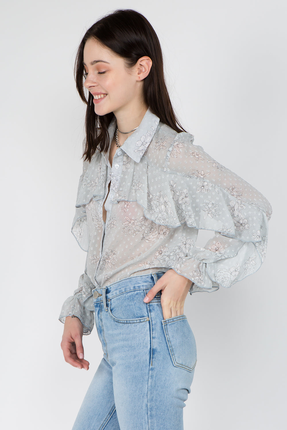 Ruffle Sleeves Floral Shirt - Whiteroom+Cactus