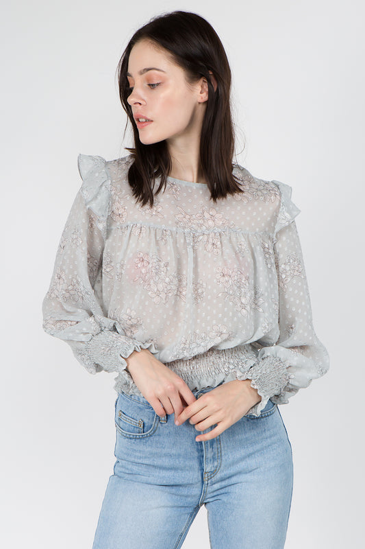 Smocking Detail Floral Blouse - Whiteroom+Cactus