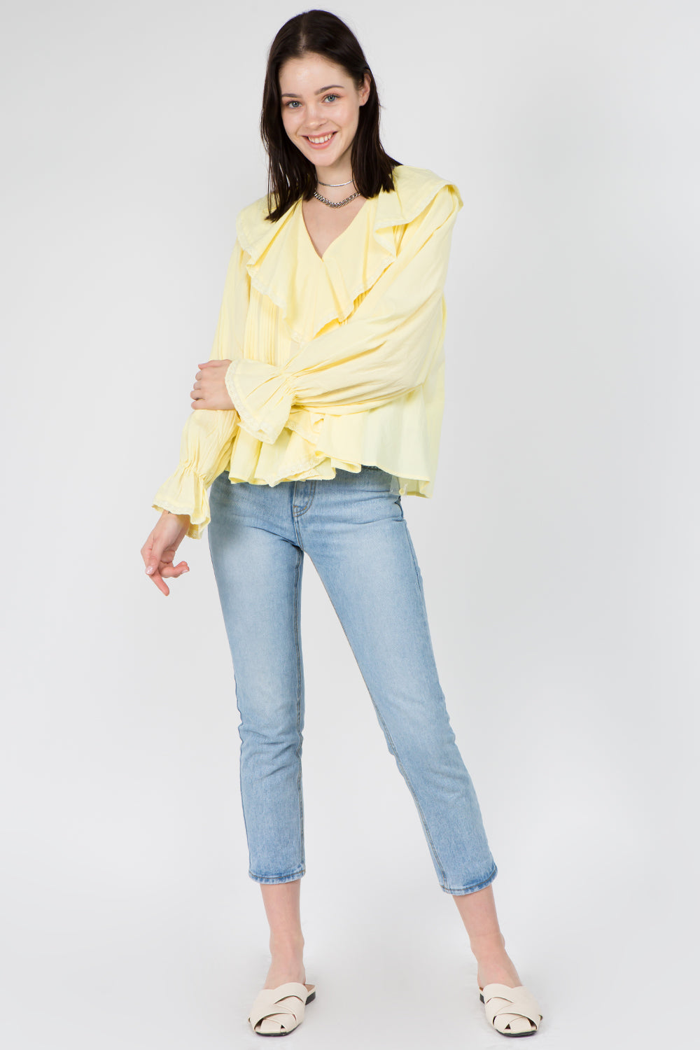 Lace Trimmed Ruffle Blouse - Whiteroom+Cactus