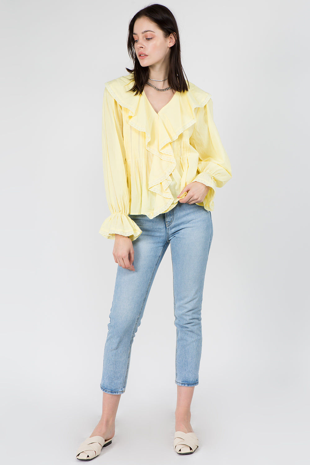 Lace Trimmed Ruffle Blouse - Whiteroom+Cactus